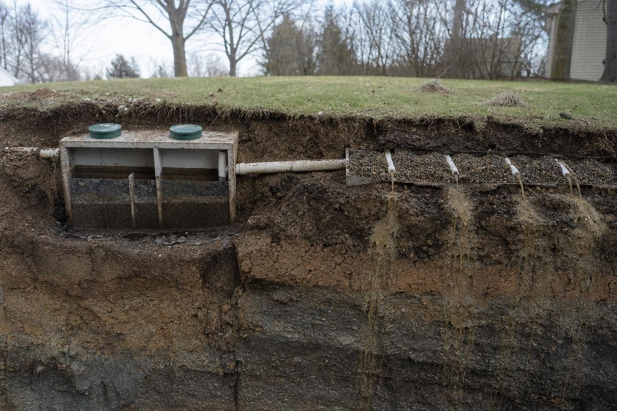 Underground septic tank and drain field system
