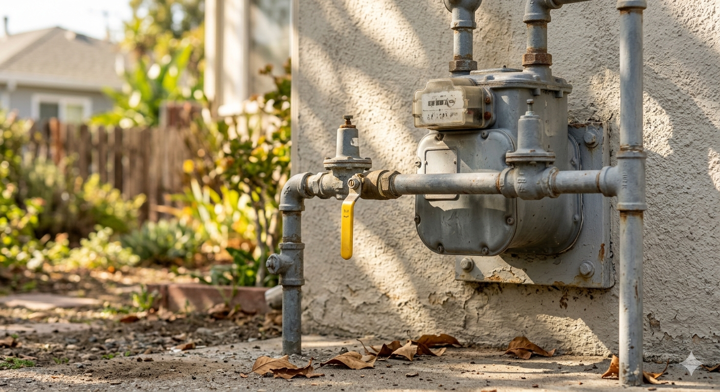 Plumber pressure-testing a residential gas line